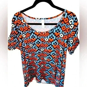 Lularoe Medium black, orange , blue Perfect T . NWT . Great retro print!‎